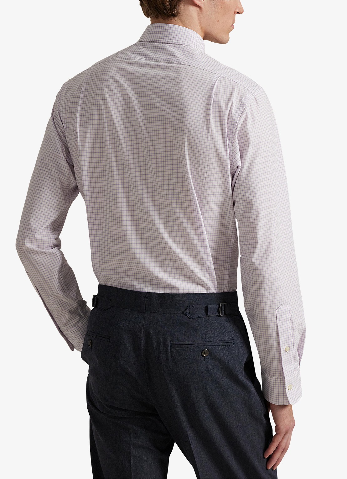Ralph Lauren Custom fit overhemd met ruitdessin en logoborduring - achterkant white light lilac / lichtroze-486o