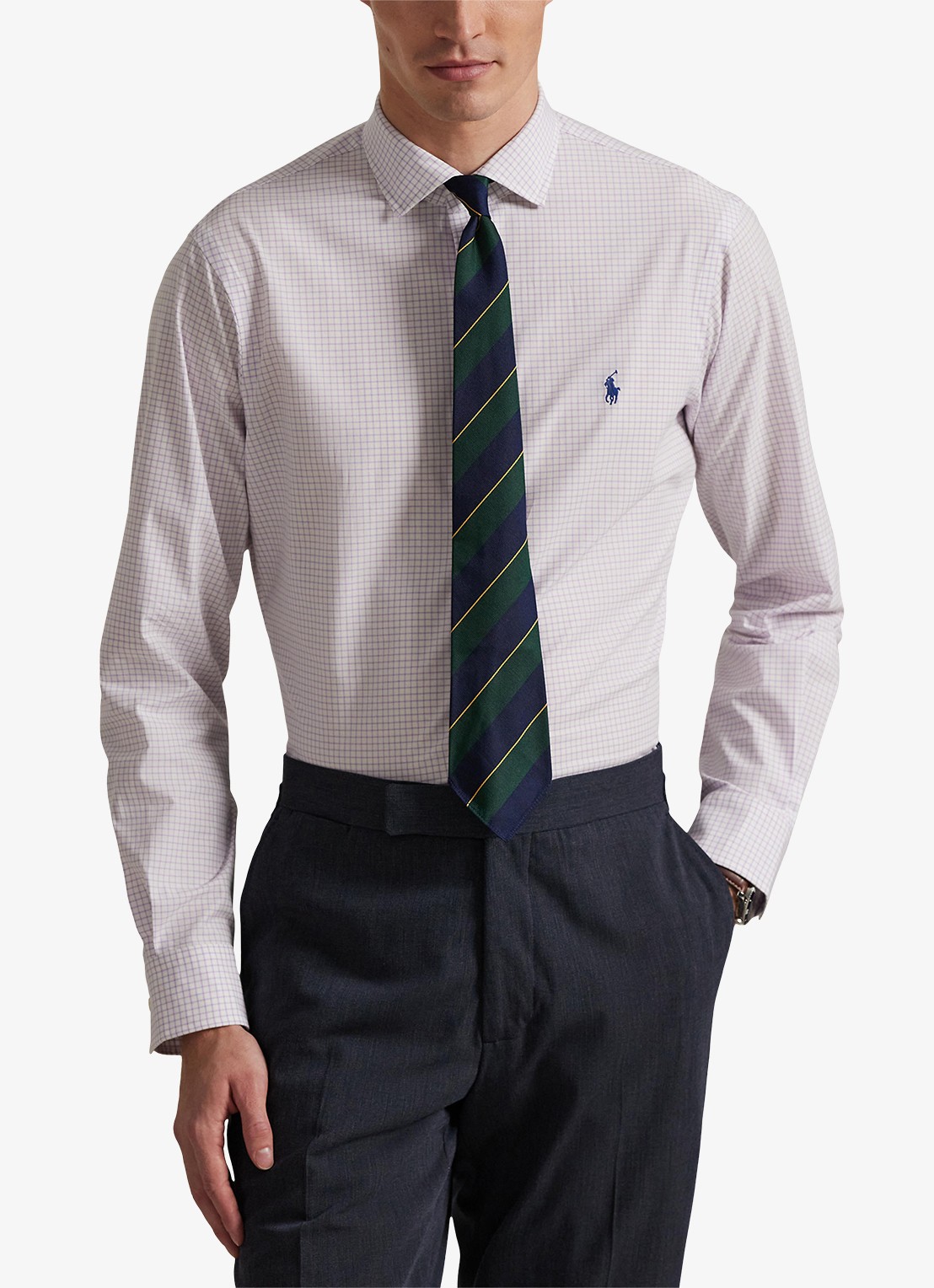 Ralph Lauren Custom fit overhemd met ruitdessin en logoborduring - detail 4 white light lilac / lichtroze-486o