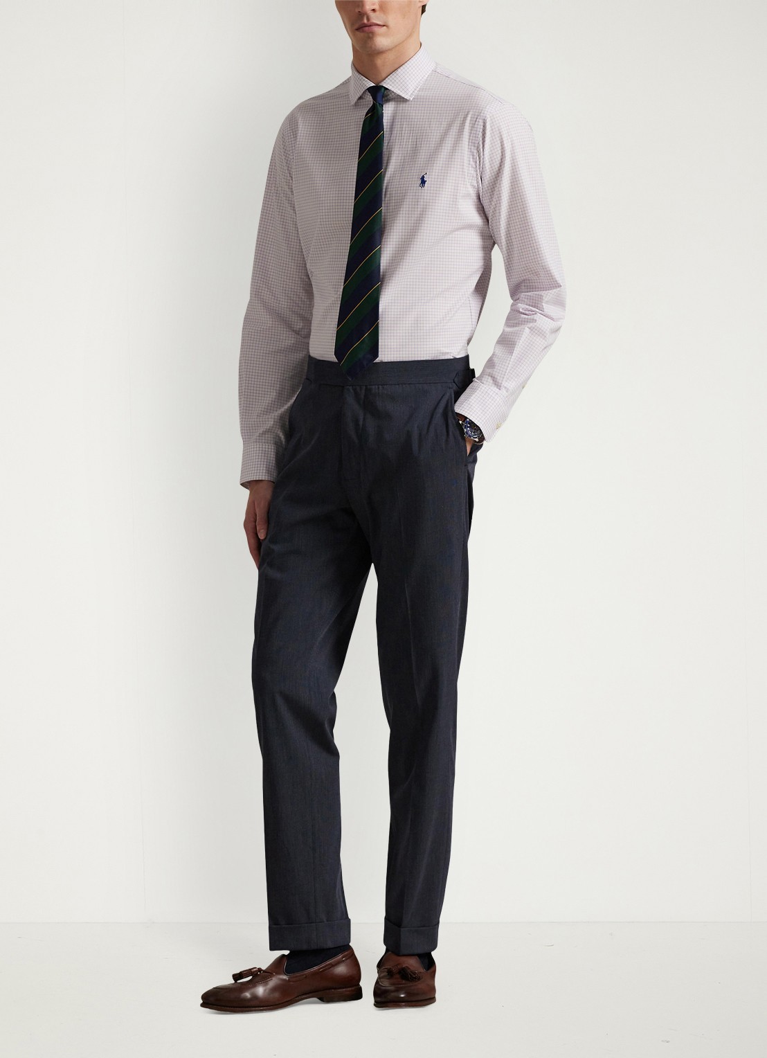 Ralph Lauren Custom fit overhemd met ruitdessin en logoborduring - voorkant 3 white light lilac / lichtroze-486o