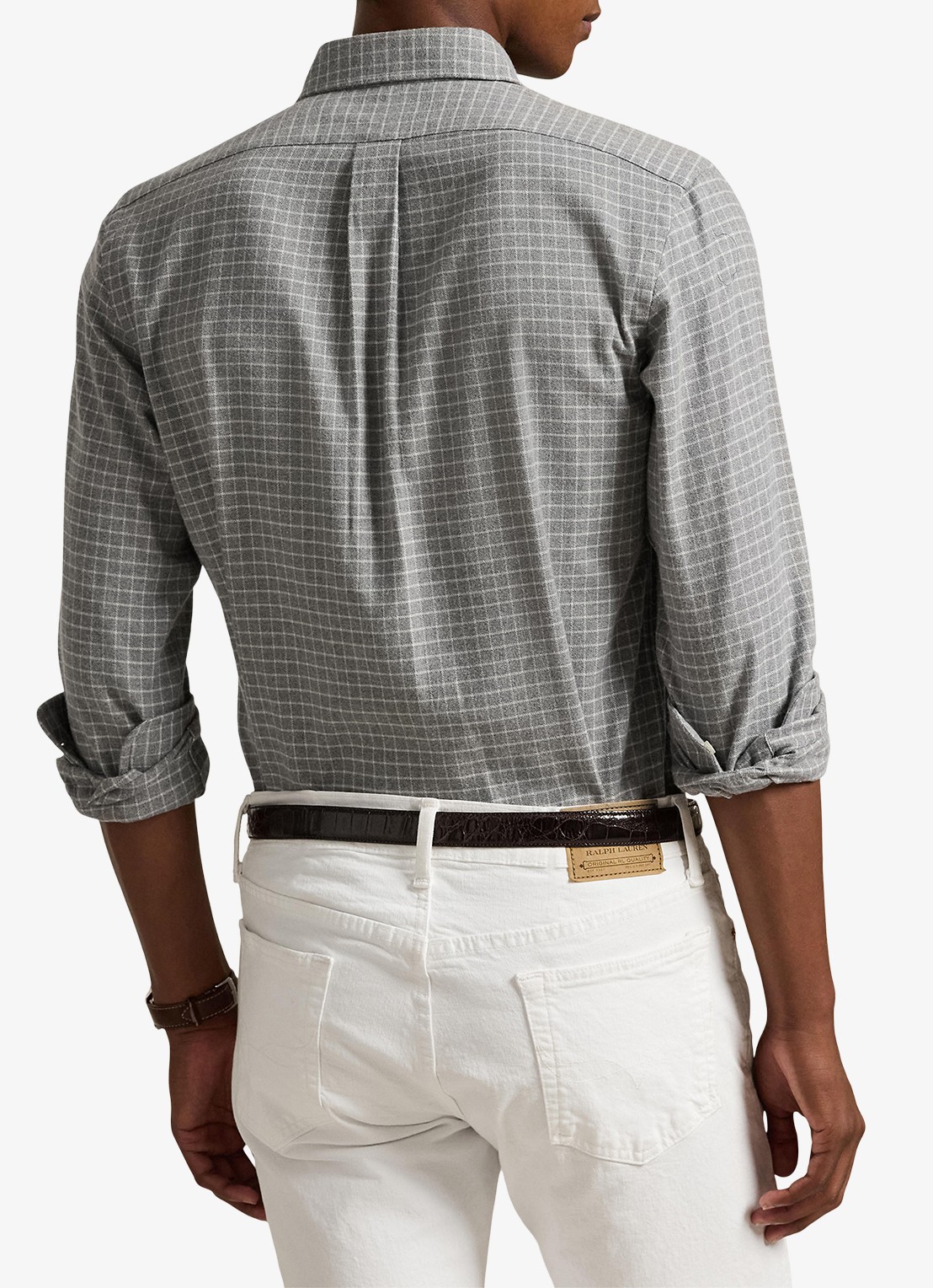 Ralph Lauren Custom fit overhemd met ruitdessin en logoborduring - achterkant 5 grey heather / grijs