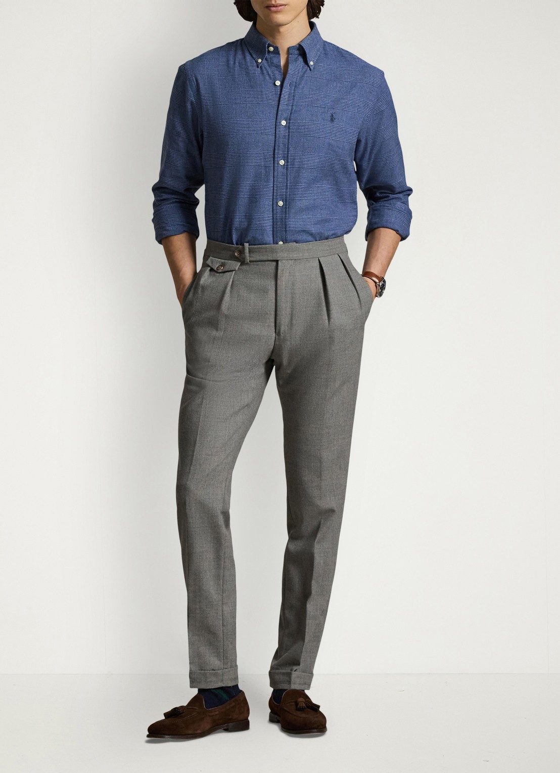 Ralph Lauren Custom fit overhemd met ruitdessin en logoborduring - voorkant 2 blue heather / blauw