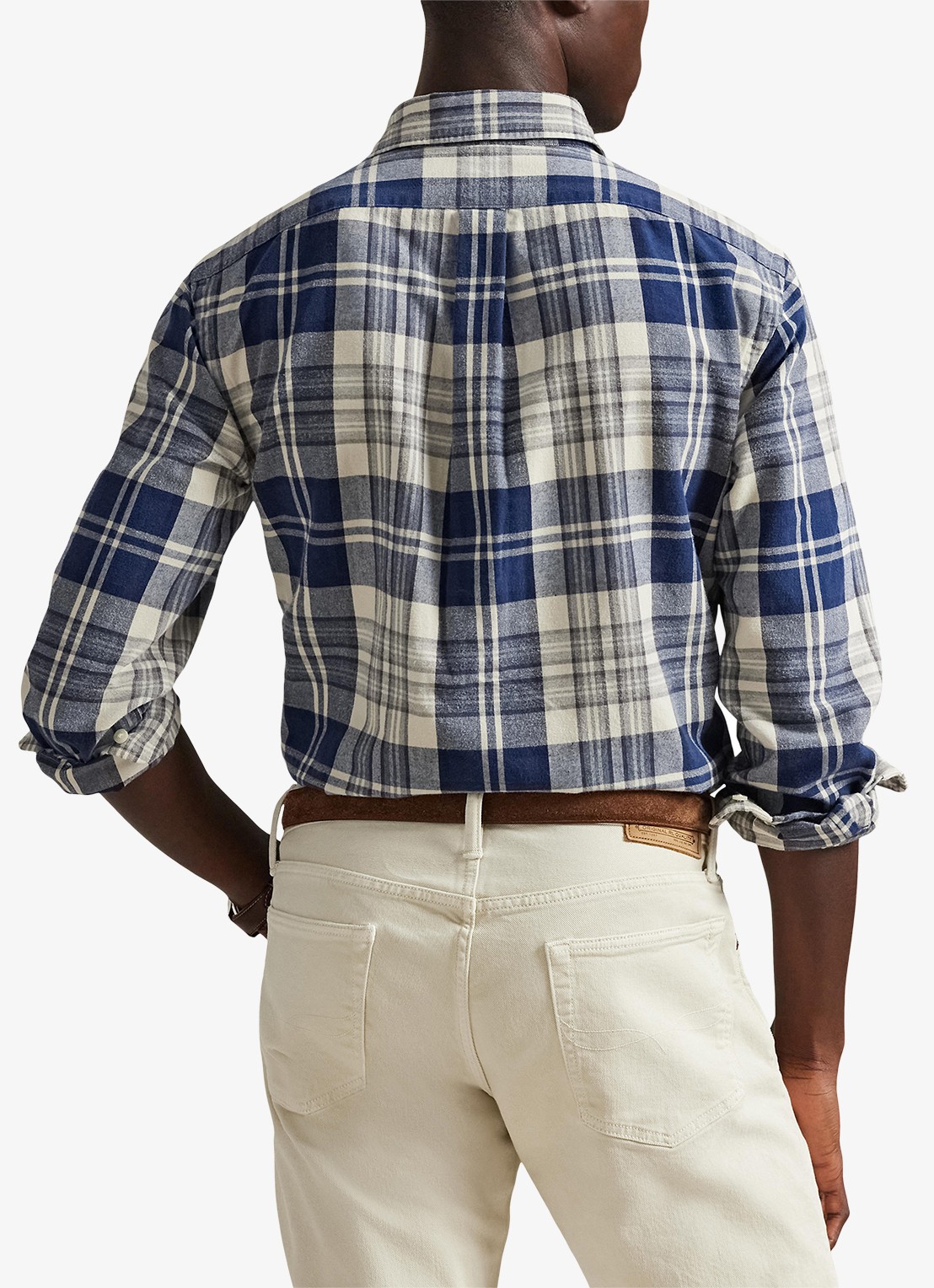 Ralph Lauren Custom fit overhemd met ruitdessin en logoborduring - achterkant off white navy / blauw
