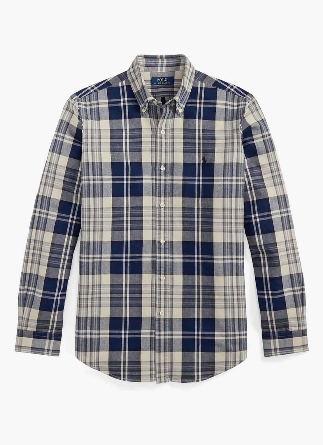 Ralph Lauren Custom fit overhemd met ruitdessin en logoborduring - voorkant 3 off white navy / blauw