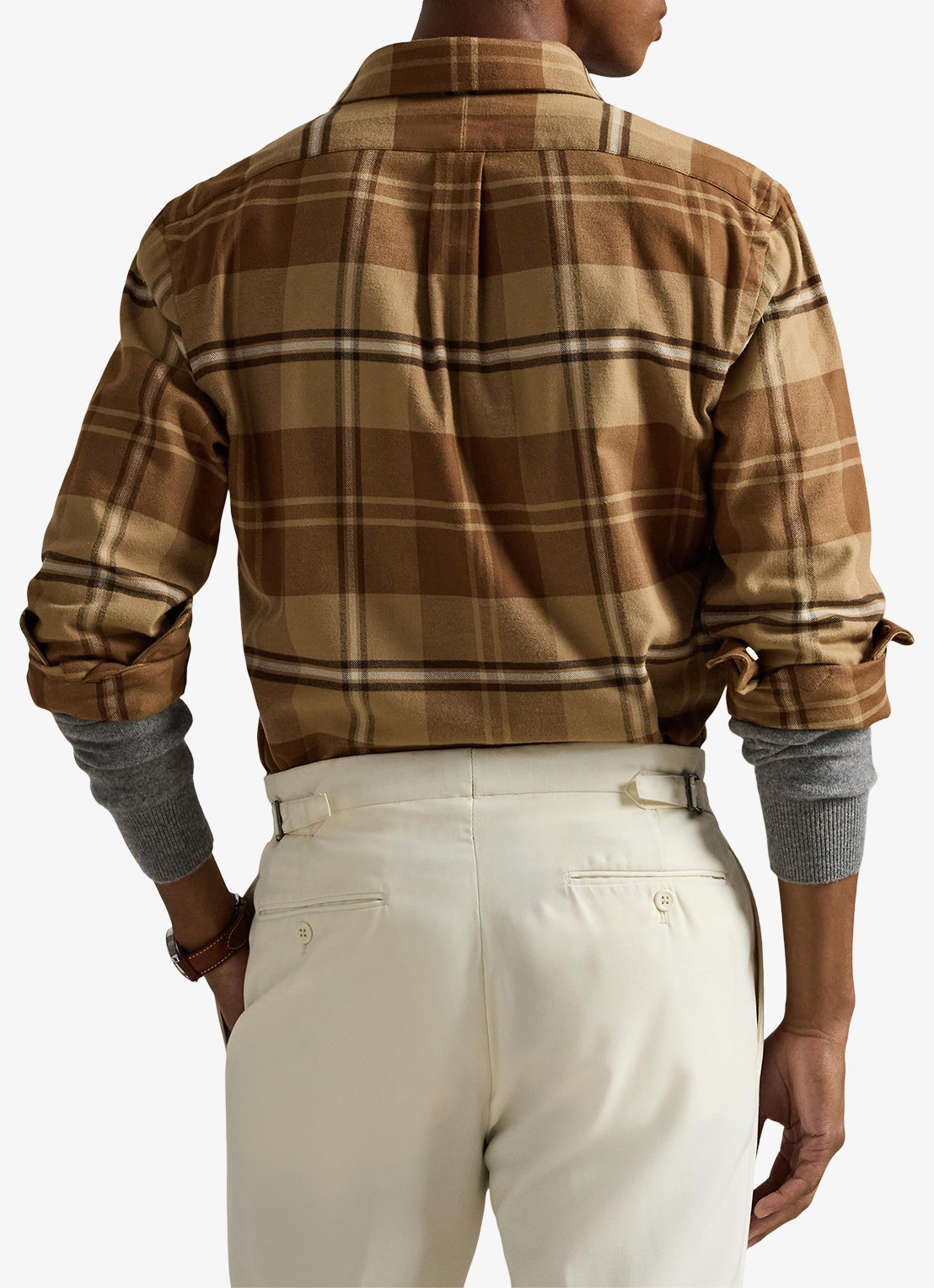 Ralph Lauren Custom fit overhemd met ruitdessin en logoborduring - achterkant 3 brown multi / bruin