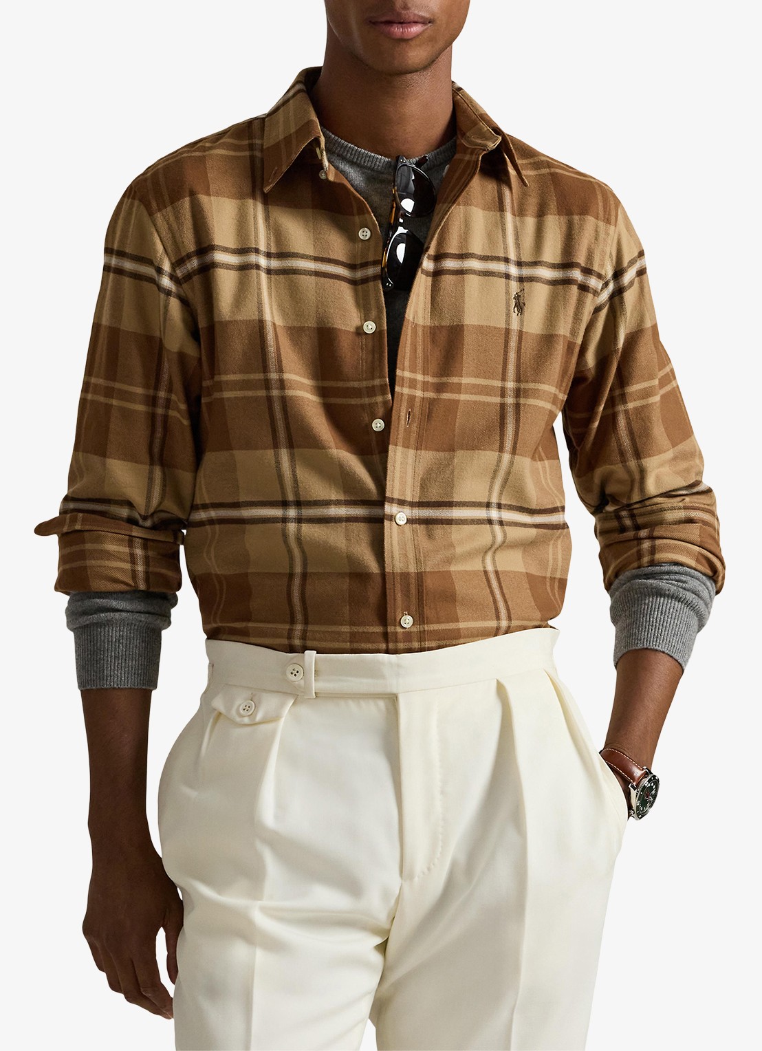 Ralph Lauren Custom fit overhemd met ruitdessin en logoborduring - detail 4 brown multi / bruin