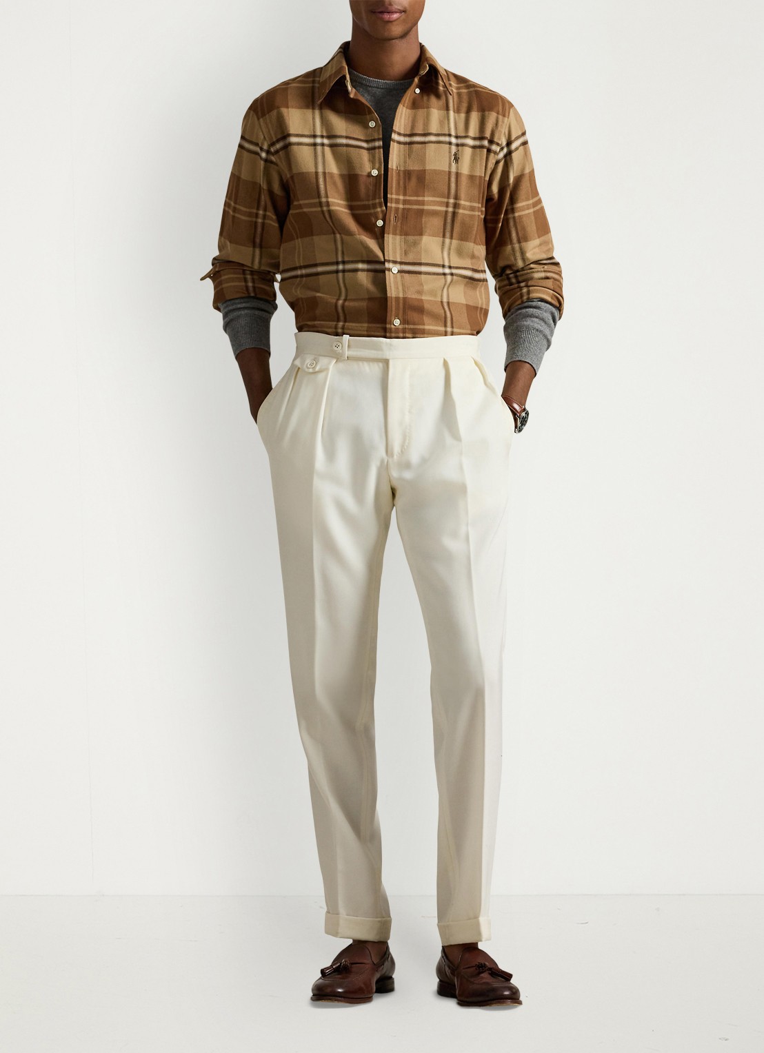 Ralph Lauren Custom fit overhemd met ruitdessin en logoborduring - voorkant 2 brown multi / bruin