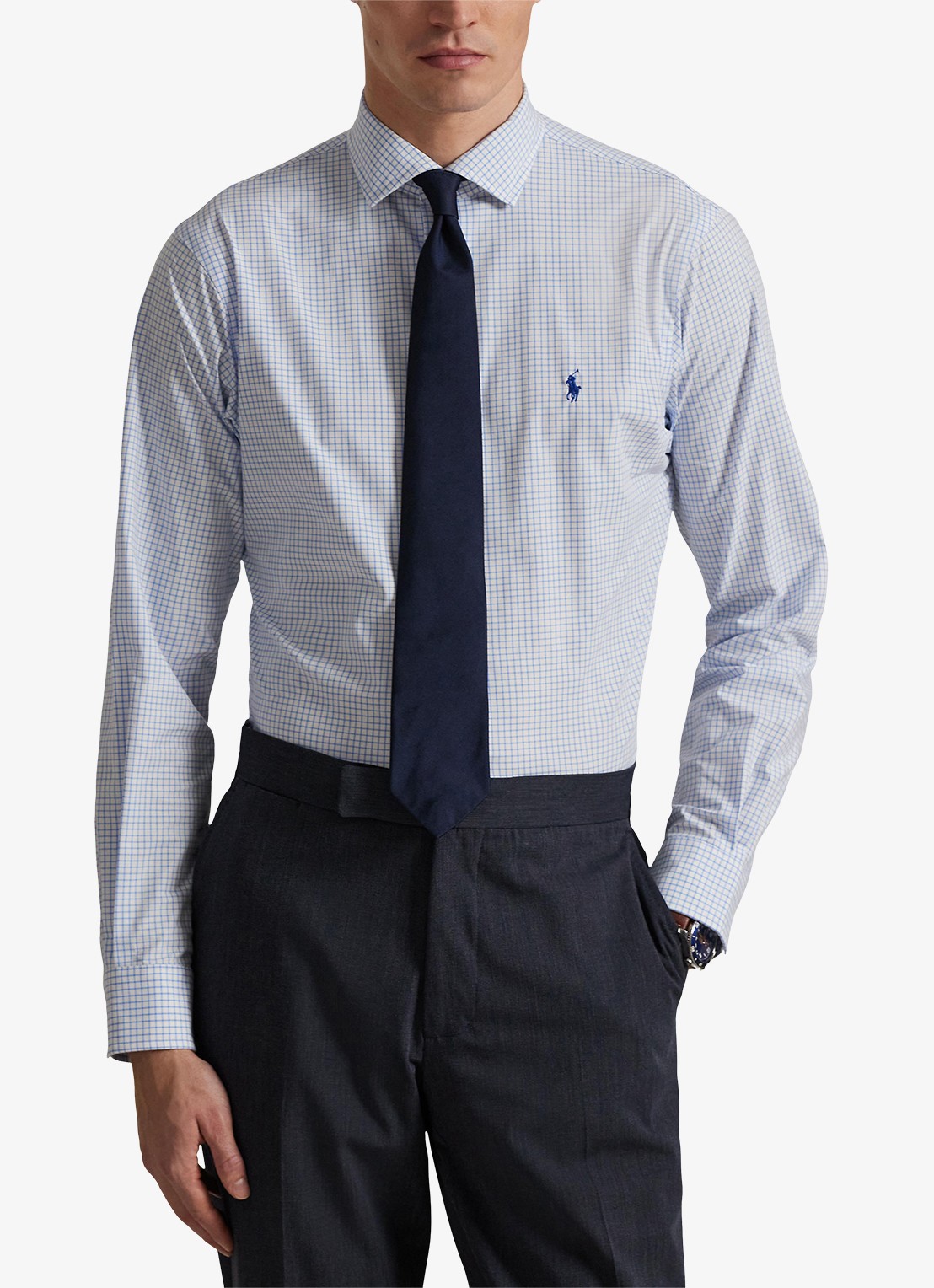 Ralph Lauren Custom fit overhemd met ruitdessin en logoborduring - detail white harbor island