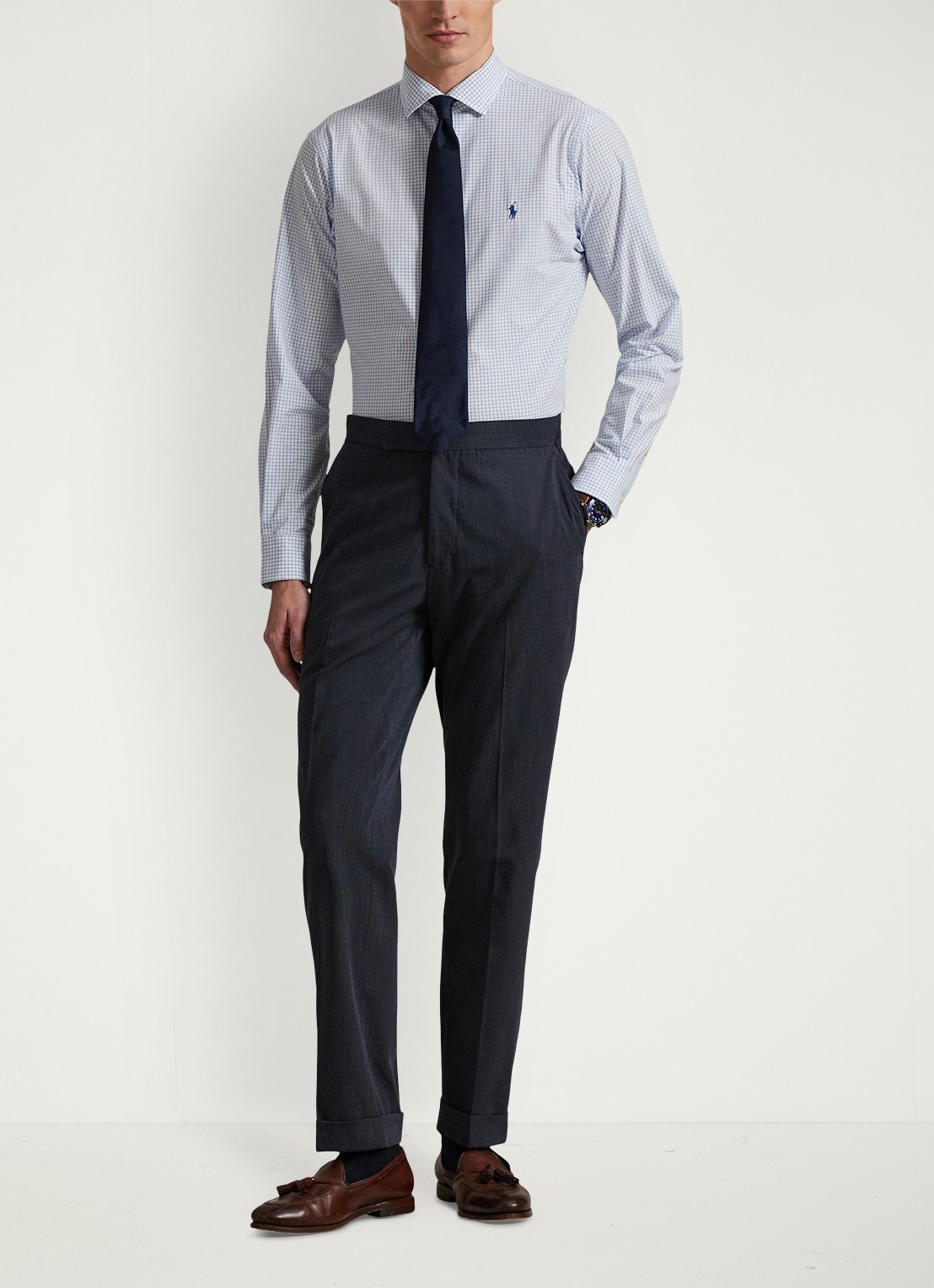 Ralph Lauren Custom fit overhemd met ruitdessin en logoborduring - voorkant 3 white harbor island