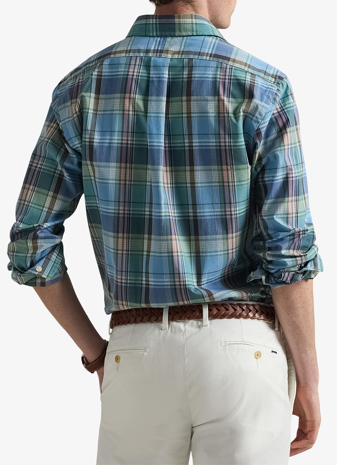 Ralph Lauren Custom fit overhemd met ruitdessin en logoborduring - achterkant 3 blue brown / blauw