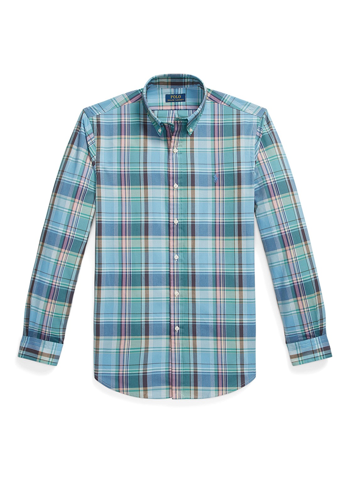Ralph Lauren Custom fit overhemd met ruitdessin en logoborduring - voorkant 4 blue brown / blauw