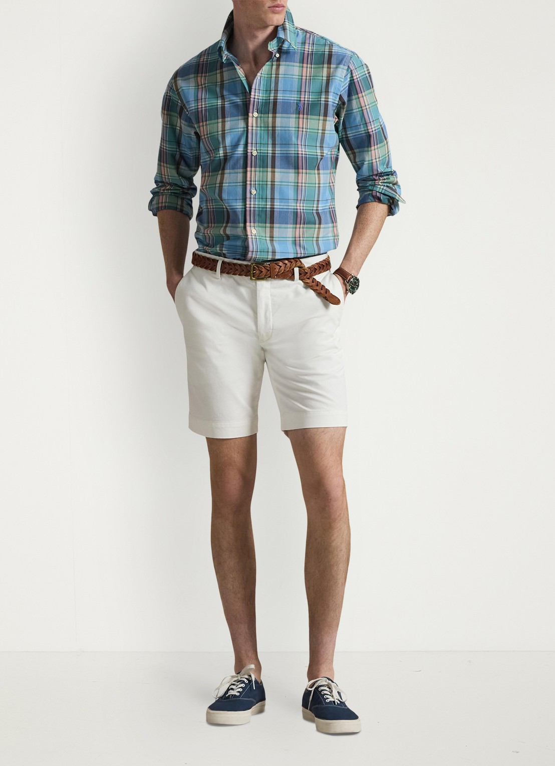 Ralph Lauren Custom fit overhemd met ruitdessin en logoborduring - voorkant 5 blue brown / blauw