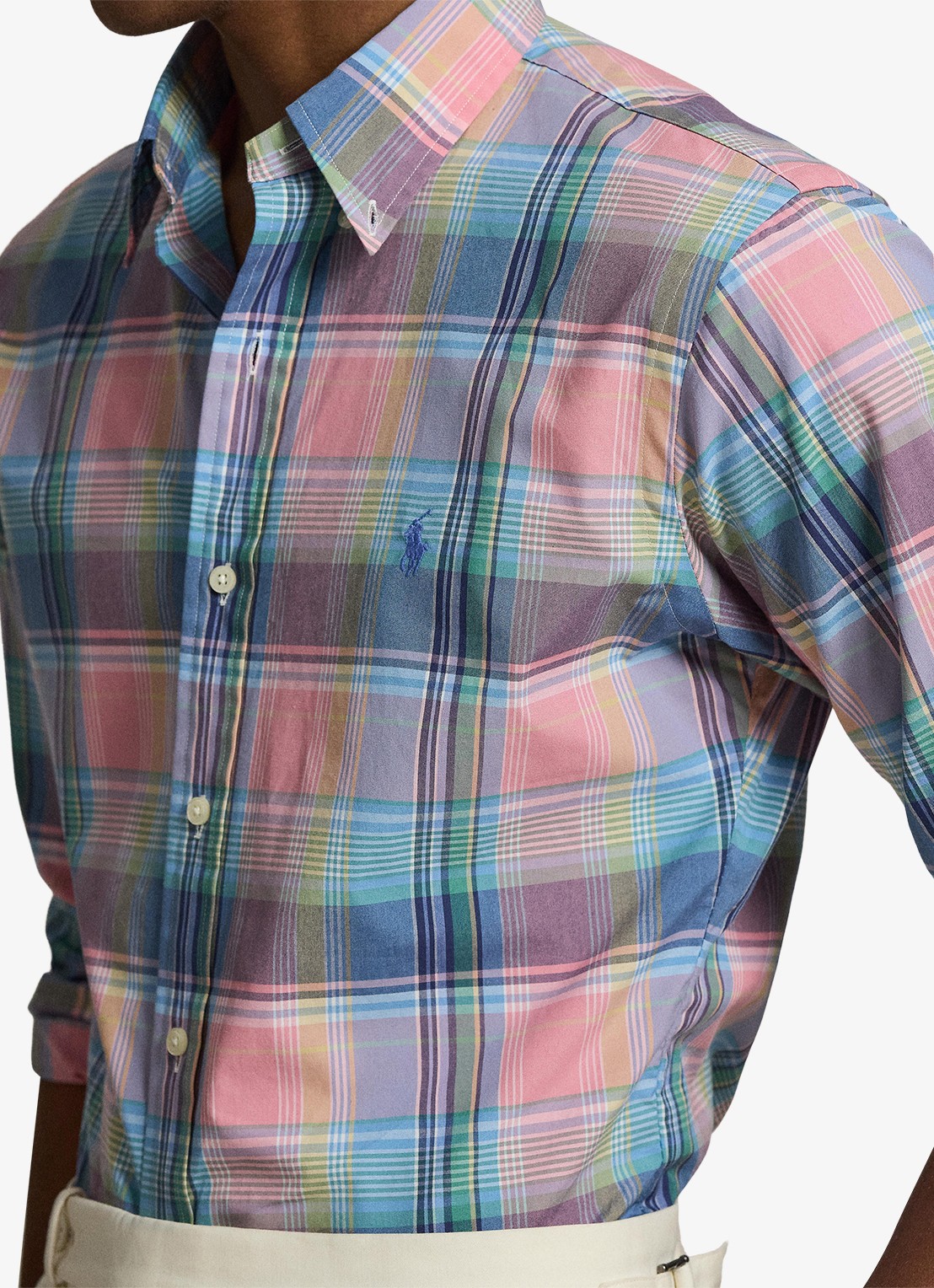 Ralph Lauren Custom fit overhemd met ruitdessin en logoborduring - detail 5 pink blue / roze
