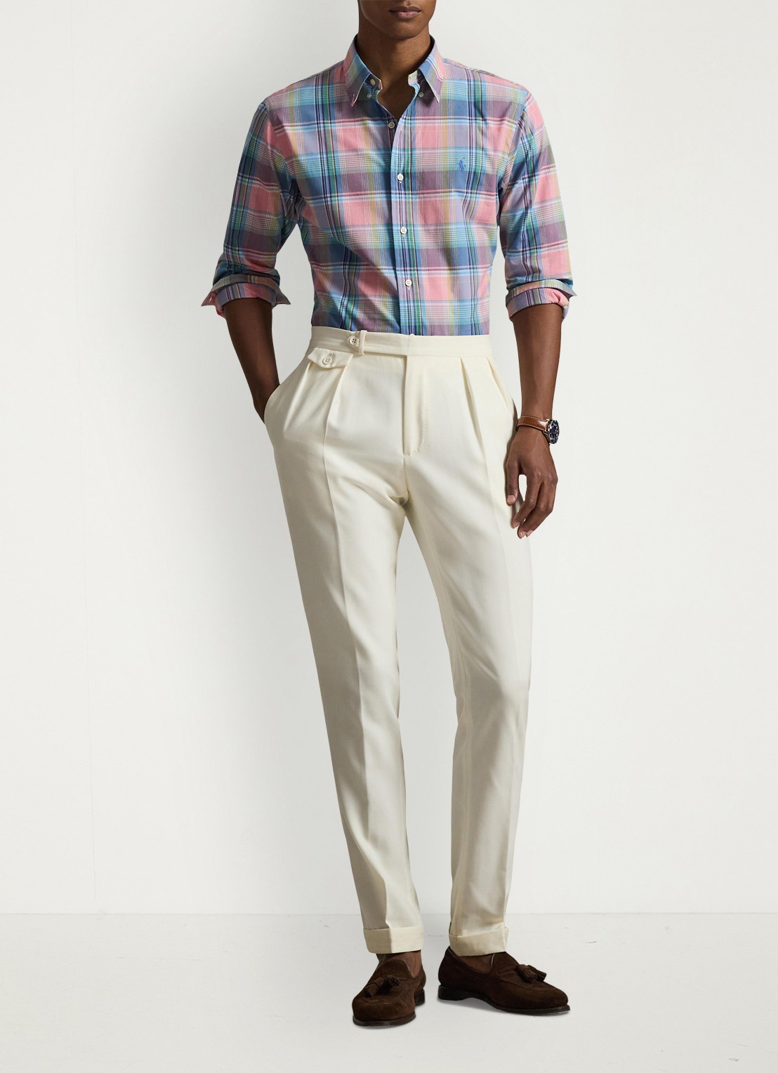 Ralph Lauren Custom fit overhemd met ruitdessin en logoborduring - voorkant 2 pink blue / roze