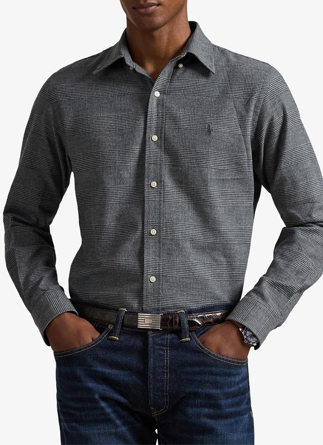 Ralph Lauren Custom fit overhemd met ruitdessin en logoborduring - detail 4 grey heather / grijs