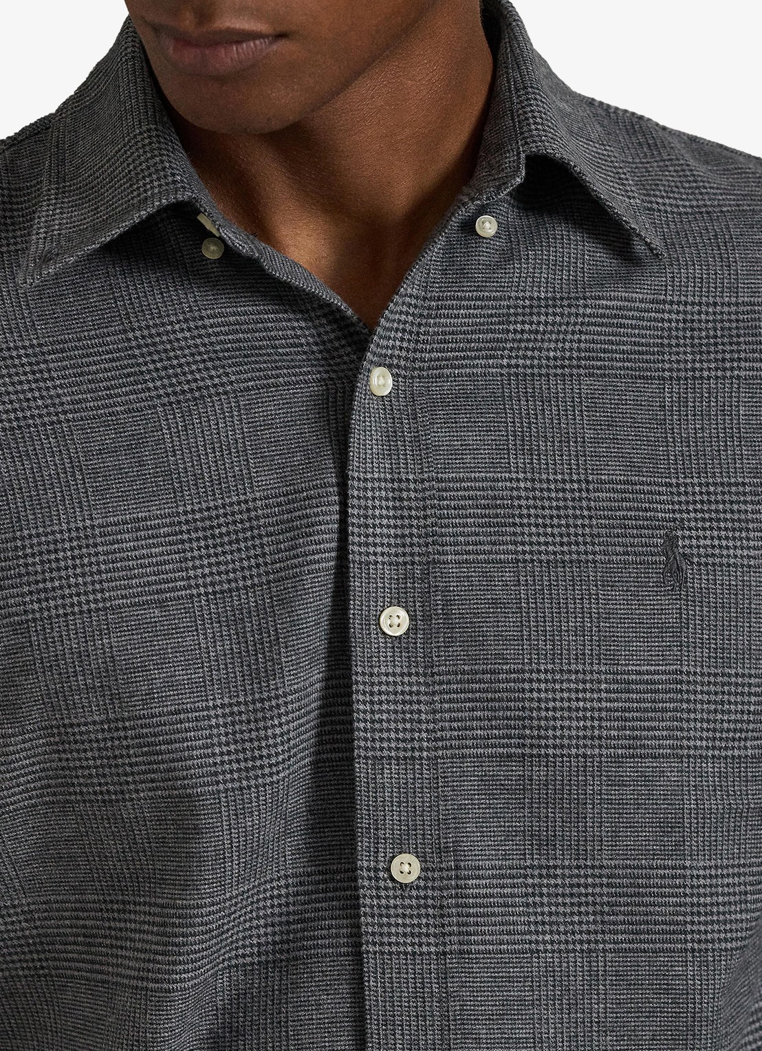Ralph Lauren Custom fit overhemd met ruitdessin en logoborduring - detail 5 grey heather / grijs
