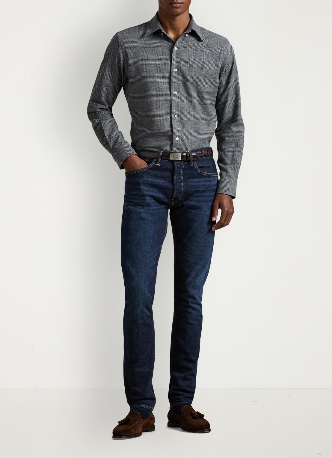 Ralph Lauren Custom fit overhemd met ruitdessin en logoborduring - voorkant 2 grey heather / grijs