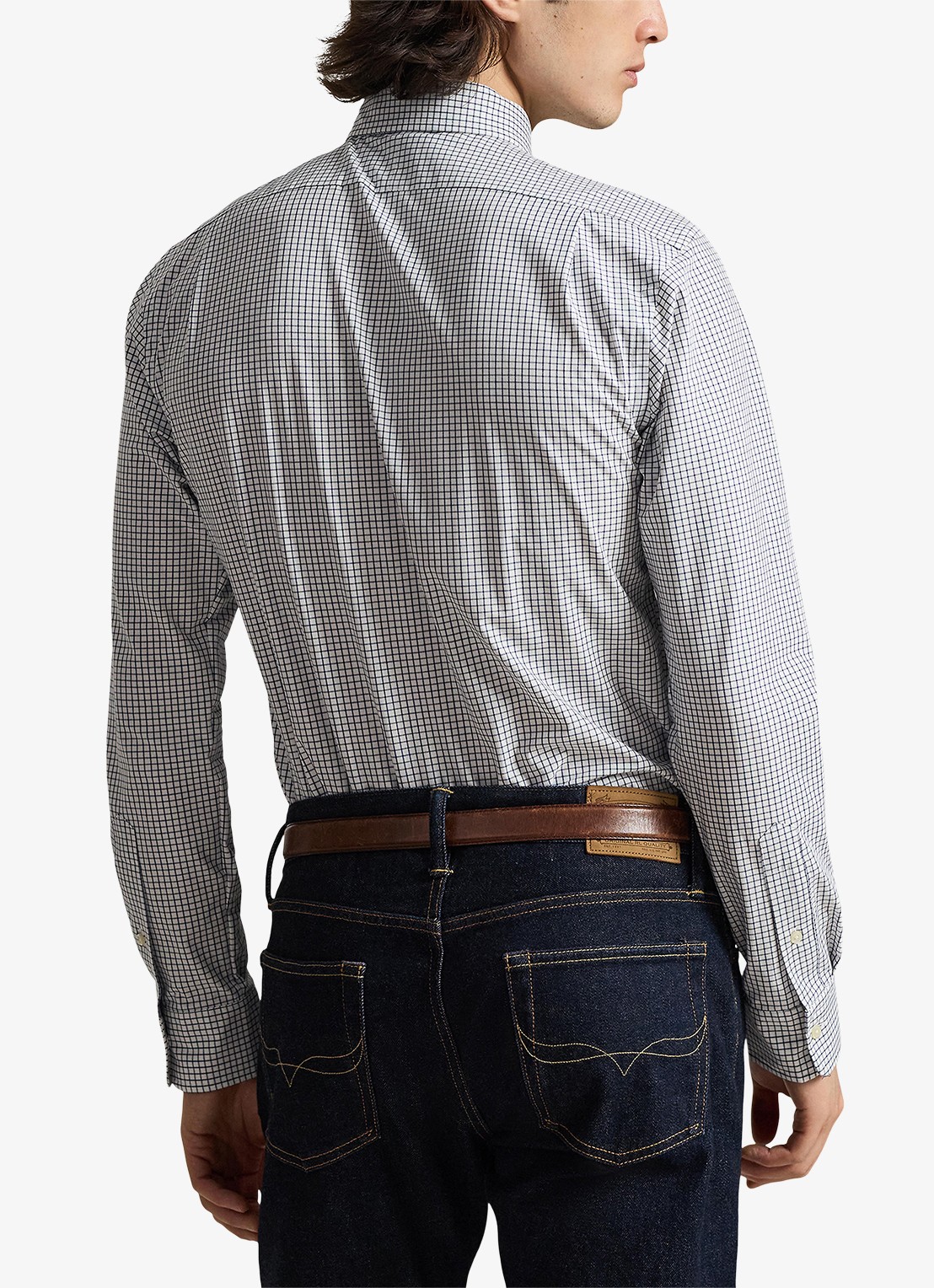 Ralph Lauren Custom fit overhemd met ruitdessin en logoborduring - achterkant white new classic navy