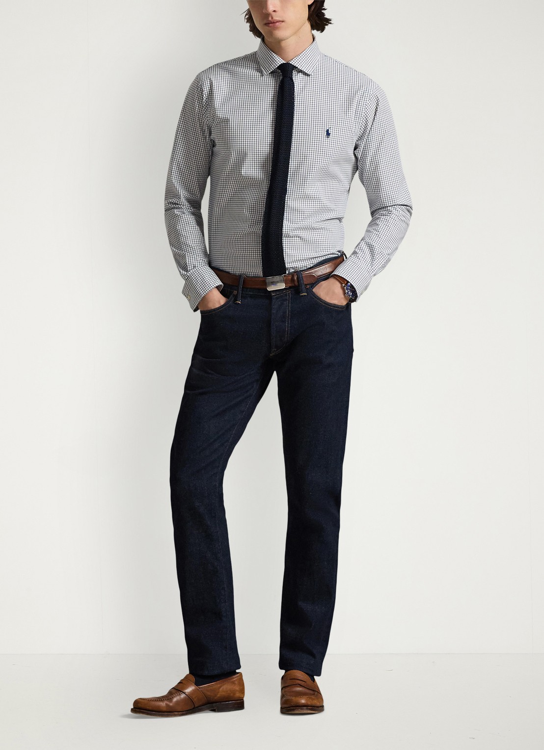 Ralph Lauren Custom fit overhemd met ruitdessin en logoborduring - voorkant 3 white new classic navy
