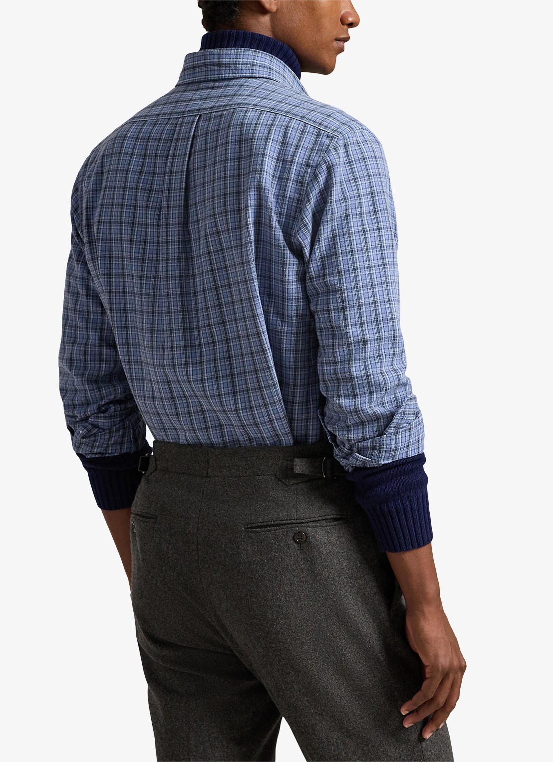Ralph Lauren Custom fit overhemd met ruitdessin en logoborduring - achterkant 3 blue heather / blauw