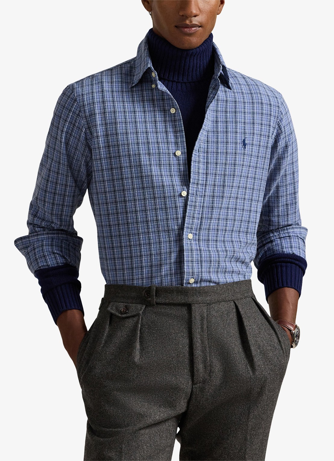 Ralph Lauren Custom fit overhemd met ruitdessin en logoborduring - detail 4 blue heather / blauw