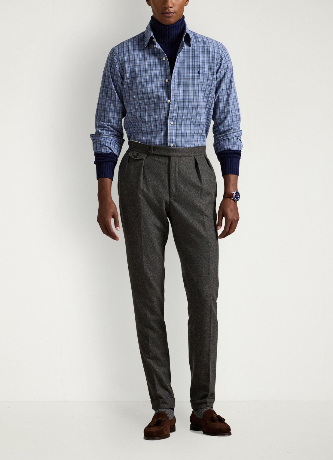 Ralph Lauren Custom fit overhemd met ruitdessin en logoborduring - voorkant 2 blue heather / blauw