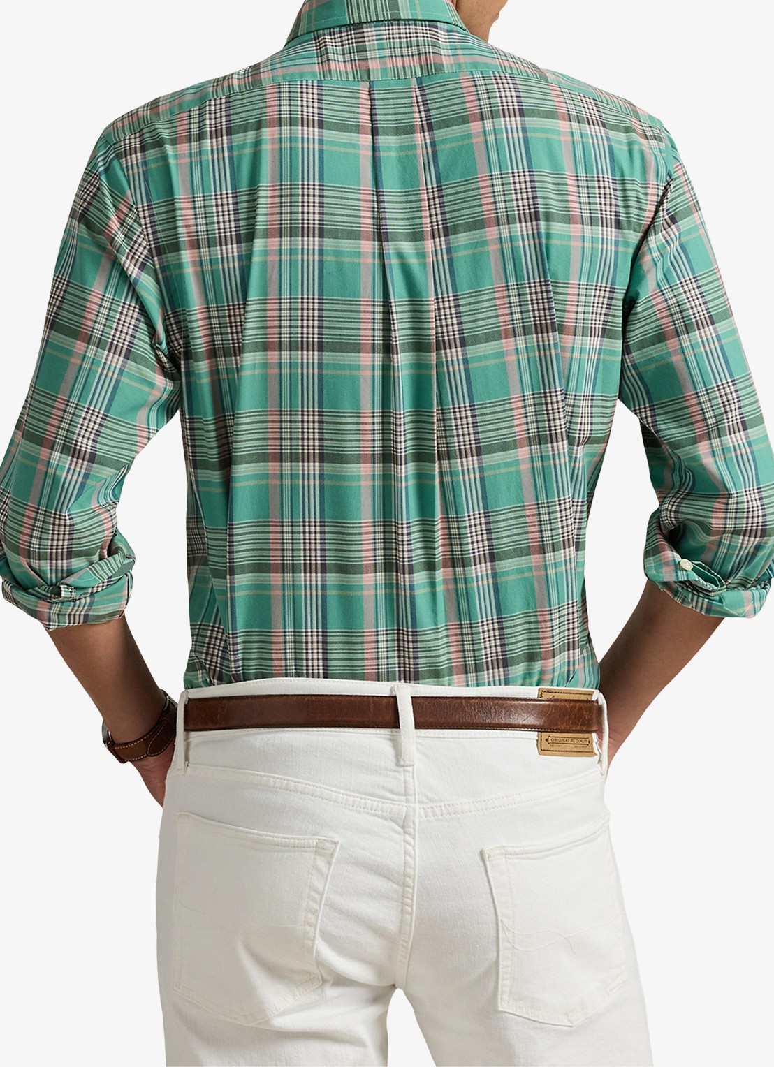Ralph Lauren Custom fit overhemd met ruitdessin en logoborduring - achterkant green pink / groen