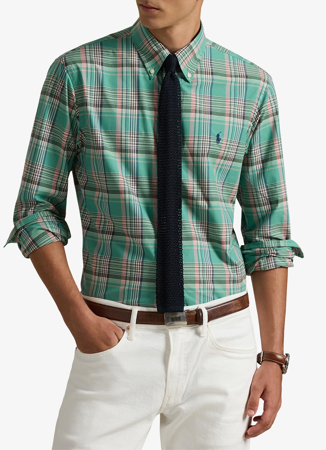 Ralph Lauren Custom fit overhemd met ruitdessin en logoborduring - detail 4 green pink / groen