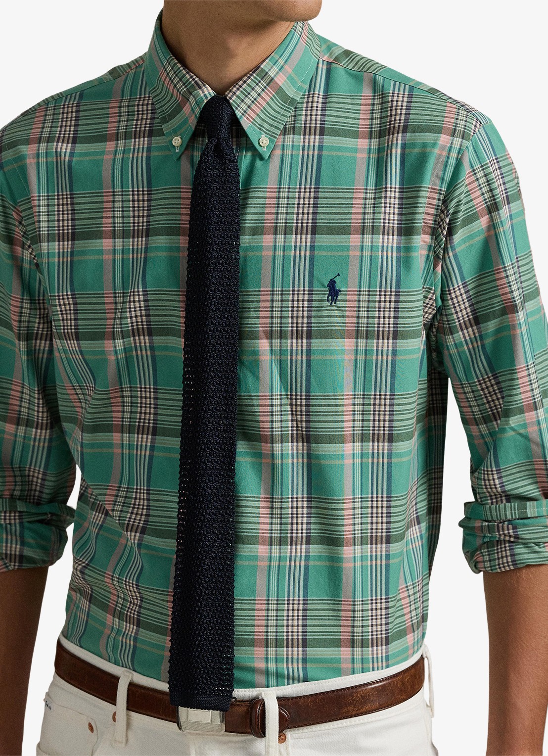 Ralph Lauren Custom fit overhemd met ruitdessin en logoborduring - detail 5 green pink / groen