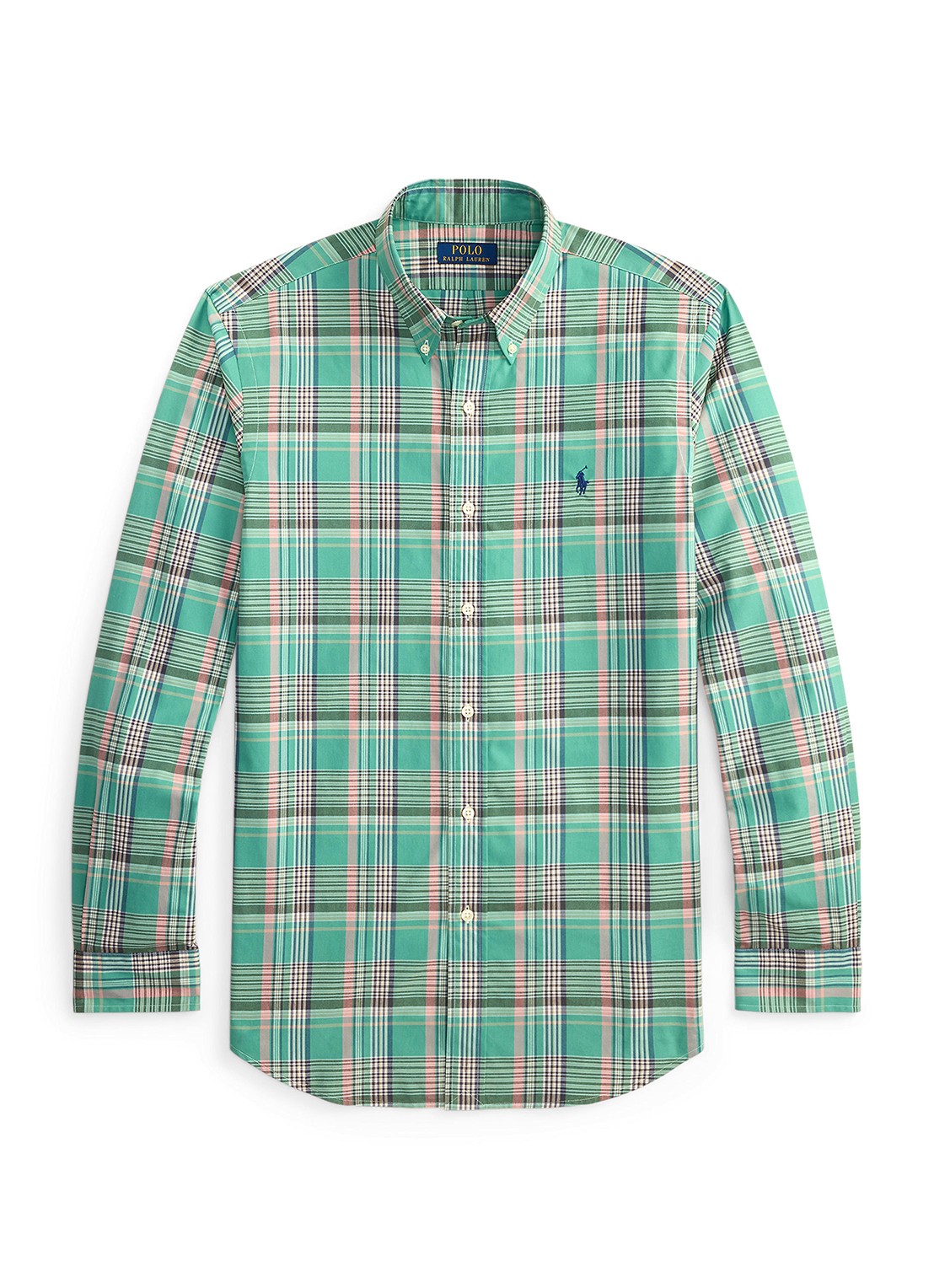 Ralph Lauren Custom fit overhemd met ruitdessin en logoborduring - voorkant 2 green pink / groen
