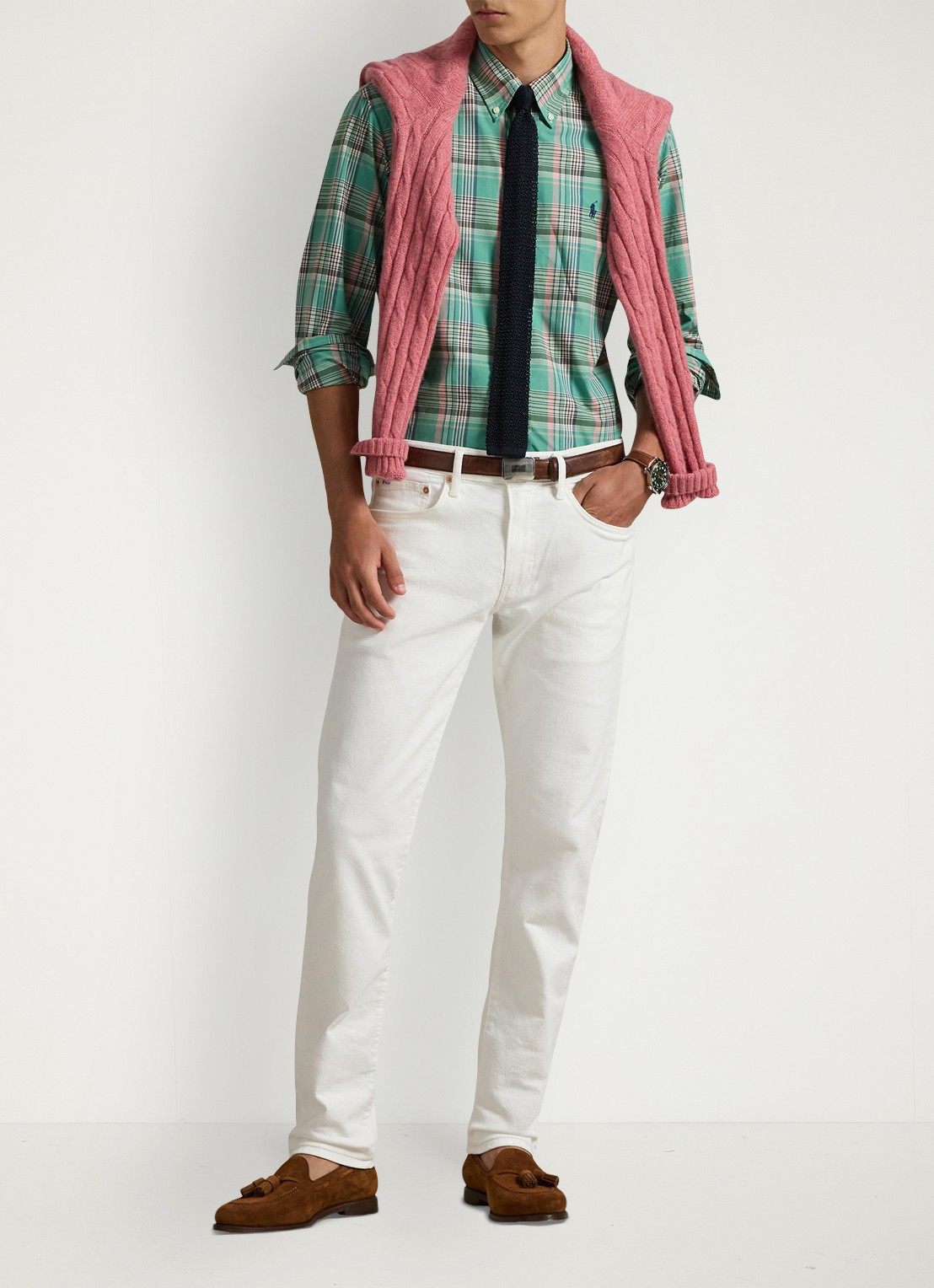 Ralph Lauren Custom fit overhemd met ruitdessin en logoborduring - voorkant 3 green pink / groen