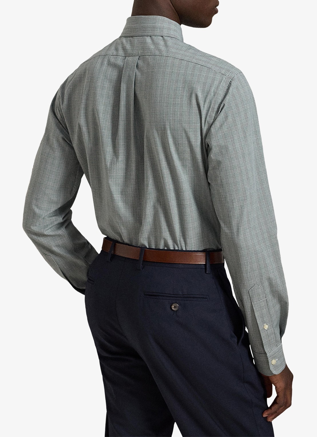 Ralph Lauren Custom fit overhemd met ruitdessin en logoborduring - achterkant 5 moss agate white / mosgroen
