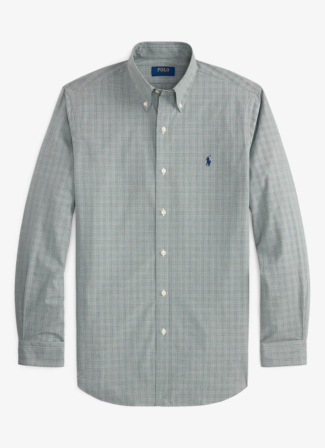 Ralph Lauren Custom fit overhemd met ruitdessin en logoborduring - voorkant moss agate white / mosgroen