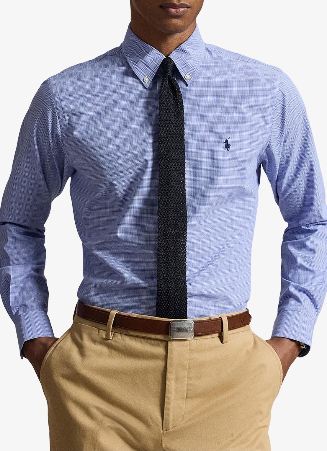 Ralph Lauren Custom fit overhemd met ruitdessin en logoborduring - voorkant 5 maidstone blue white / blauw
