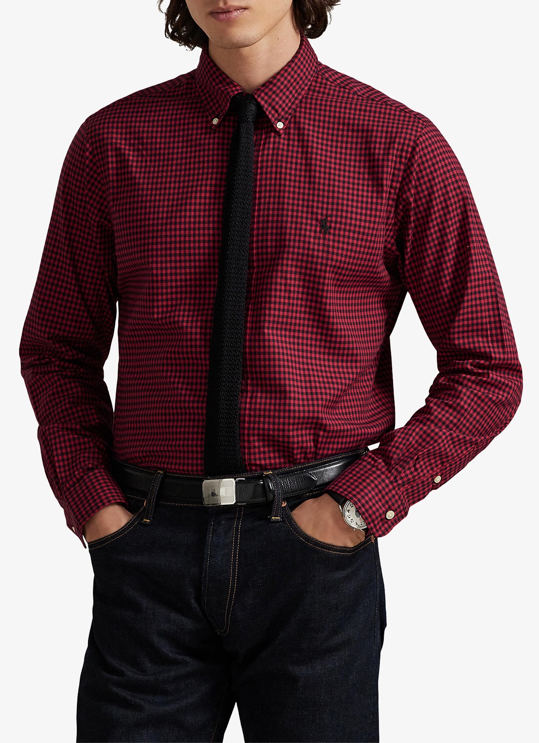 Ralph Lauren Custom fit overhemd met ruitdessin - detail wine/nero