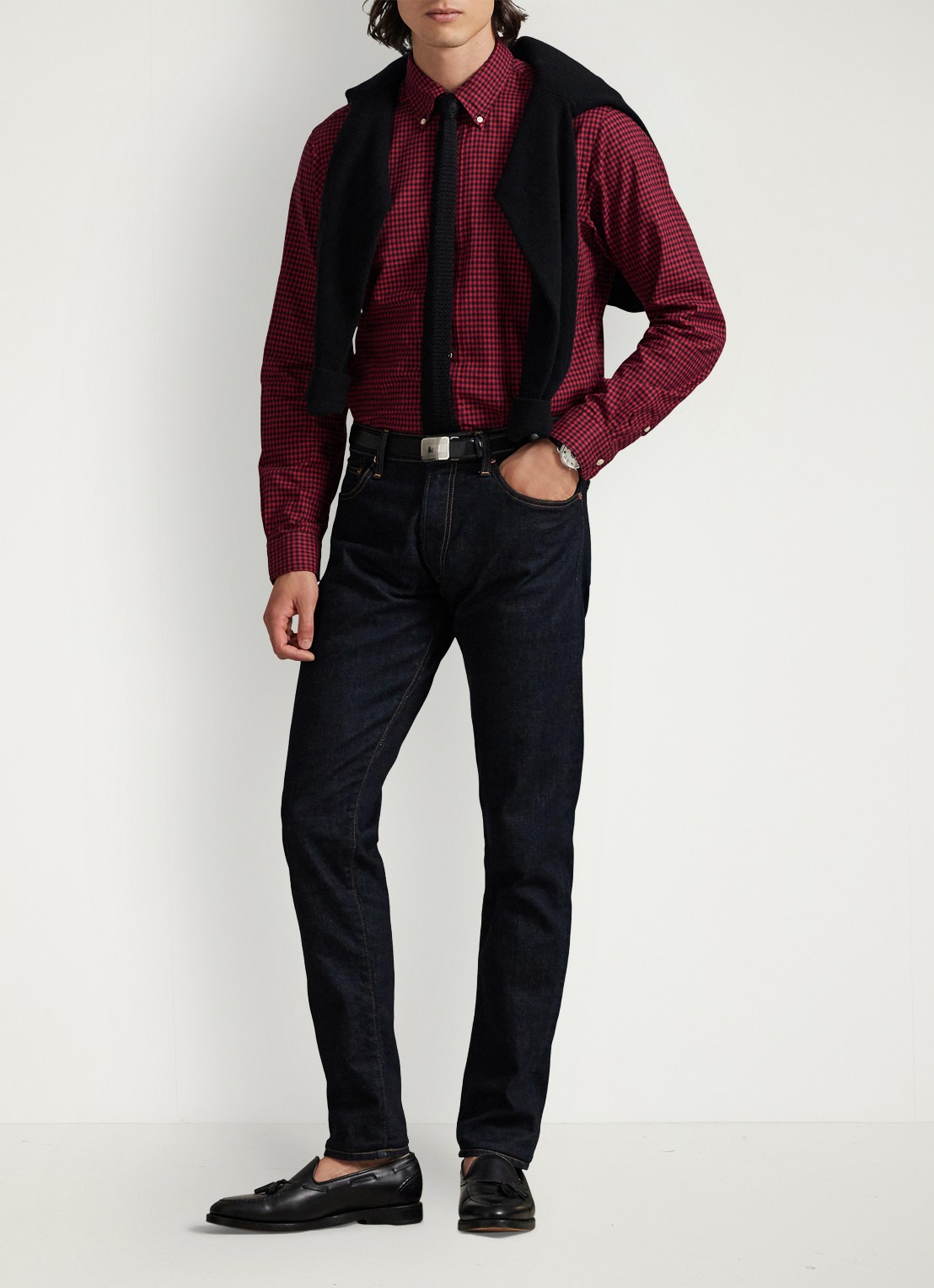 Ralph Lauren Custom fit overhemd met ruitdessin - voorkant 5 wine/nero