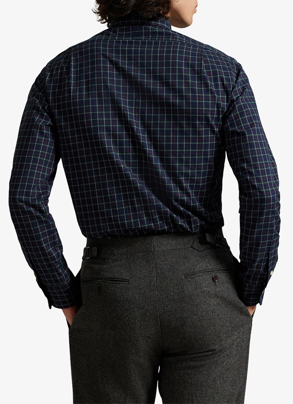 Ralph Lauren Custom fit overhemd met ruitdessin - achterkant navy forest / donkerblauw
