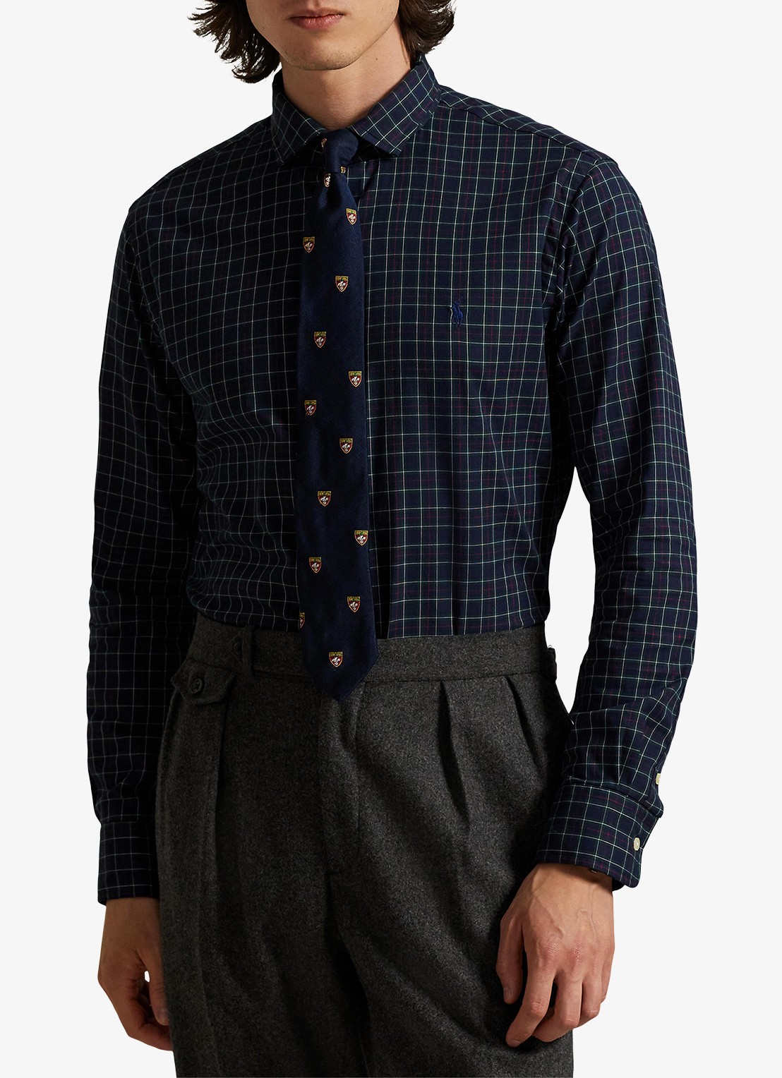 Ralph Lauren Custom fit overhemd met ruitdessin - detail 4 navy forest / donkerblauw