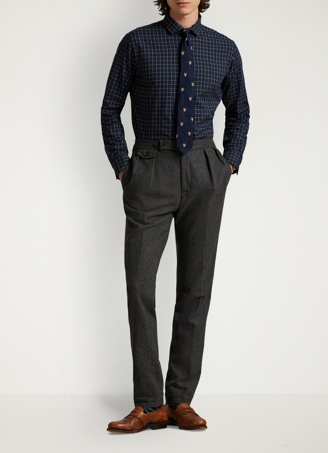 Ralph Lauren Custom fit overhemd met ruitdessin - voorkant 3 navy forest / donkerblauw