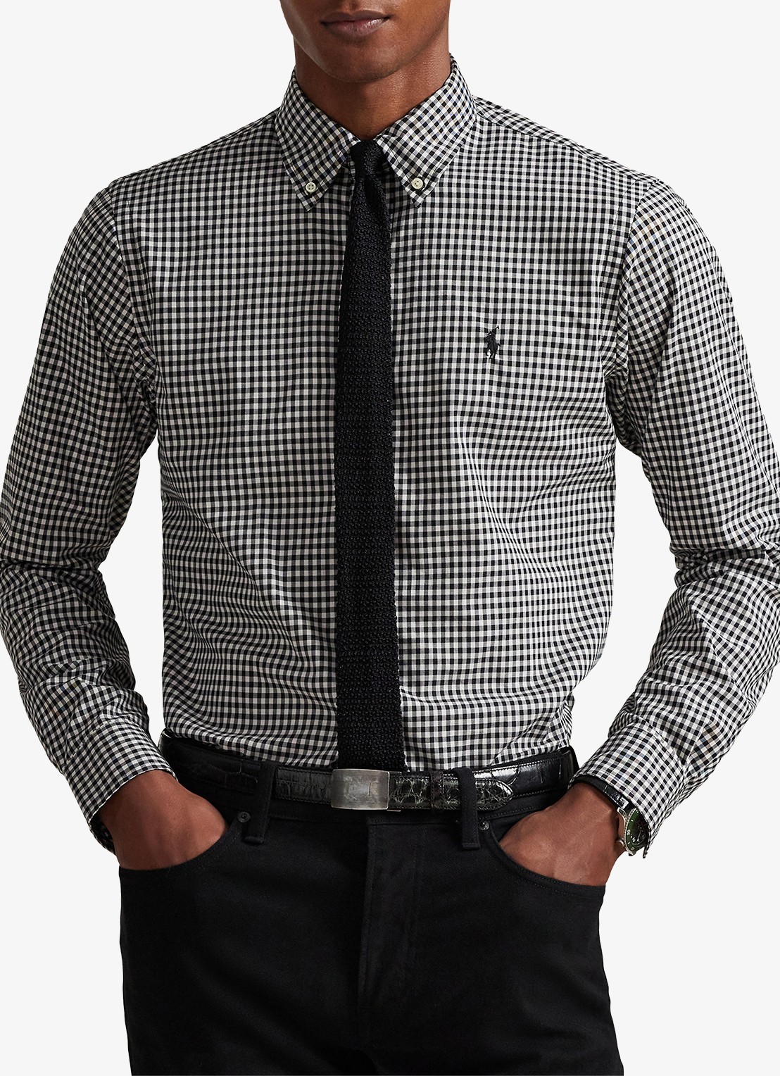 Ralph Lauren Custom fit overhemd met ruitdessin - detail nero/blanc