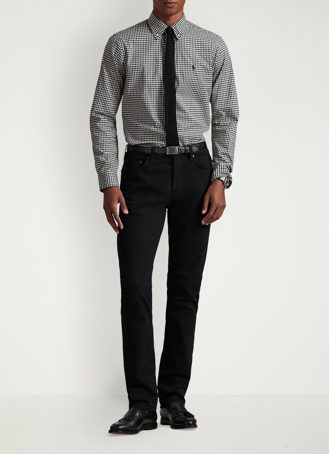 Ralph Lauren Custom fit overhemd met ruitdessin - voorkant 4 nero/blanc