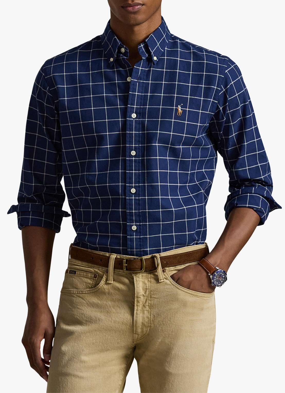 Ralph Lauren Custom fit overhemd met ruitdessin - detail navy white / donkerblauw