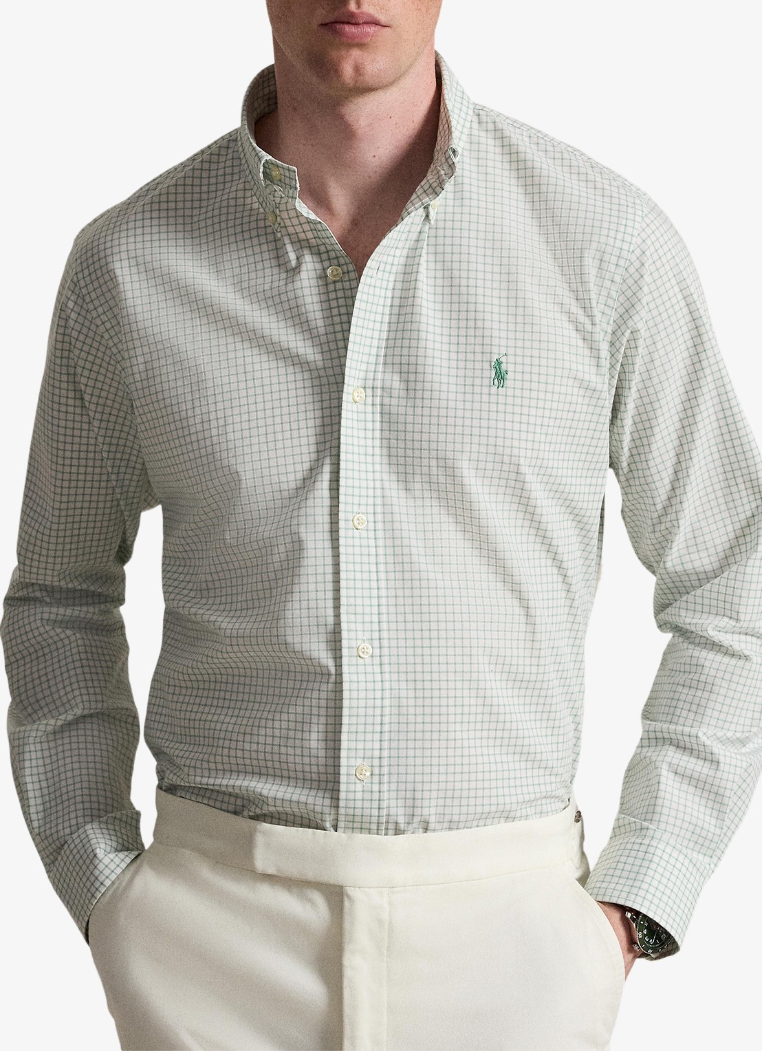 Ralph Lauren Custom fit overhemd met ruitdessin - voorkant 2 faded mint white / mint