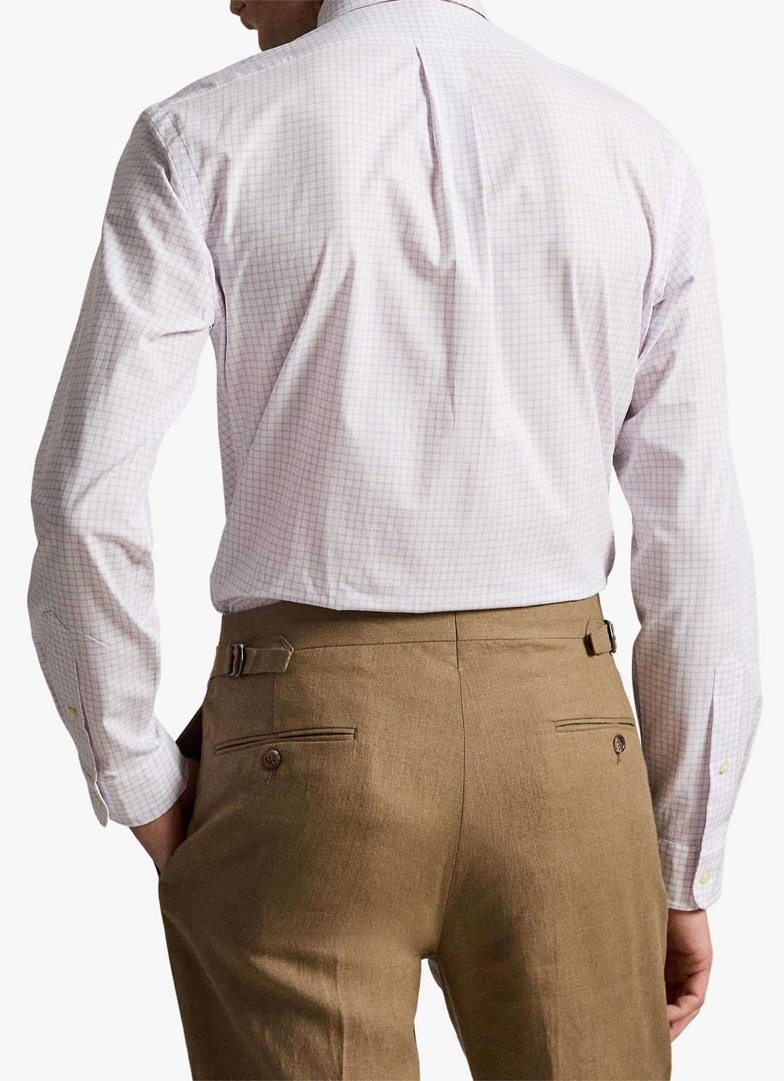Ralph Lauren Custom fit overhemd met ruitdessin - achterkant 3 powder purple white / paars
