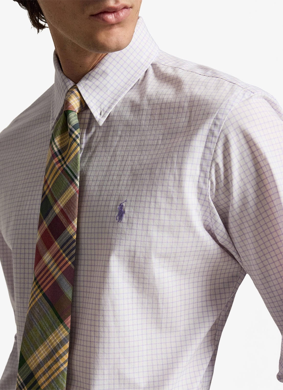 Ralph Lauren Custom fit overhemd met ruitdessin - detail 2 powder purple white / paars
