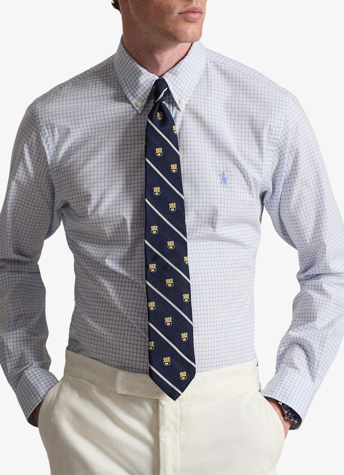 Ralph Lauren Custom fit overhemd met ruitdessin - voorkant 5 cabana blue white / blauw