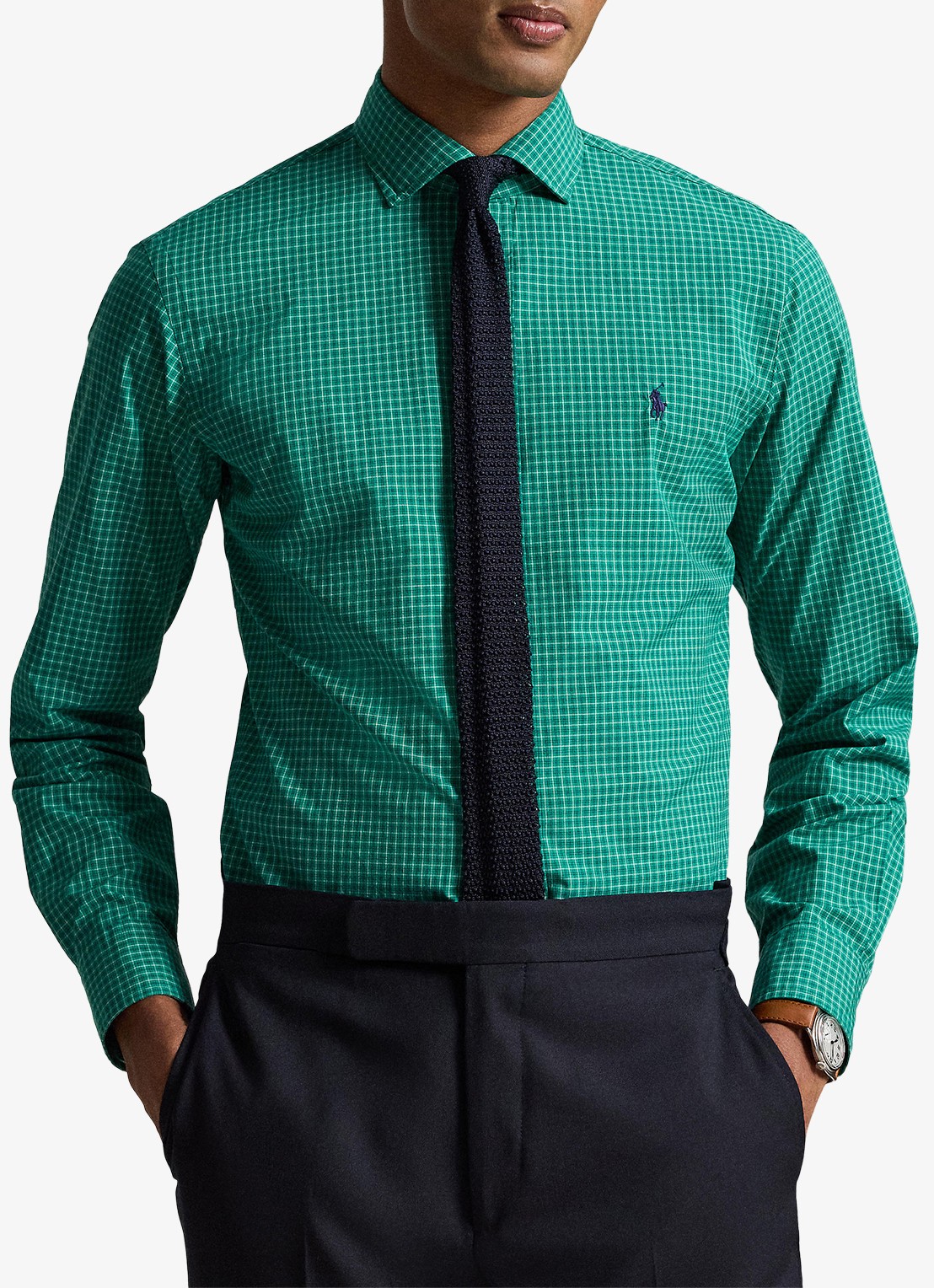 Ralph Lauren Custom fit overhemd met ruitdessin - voorkant 3 erin green white multi / groen
