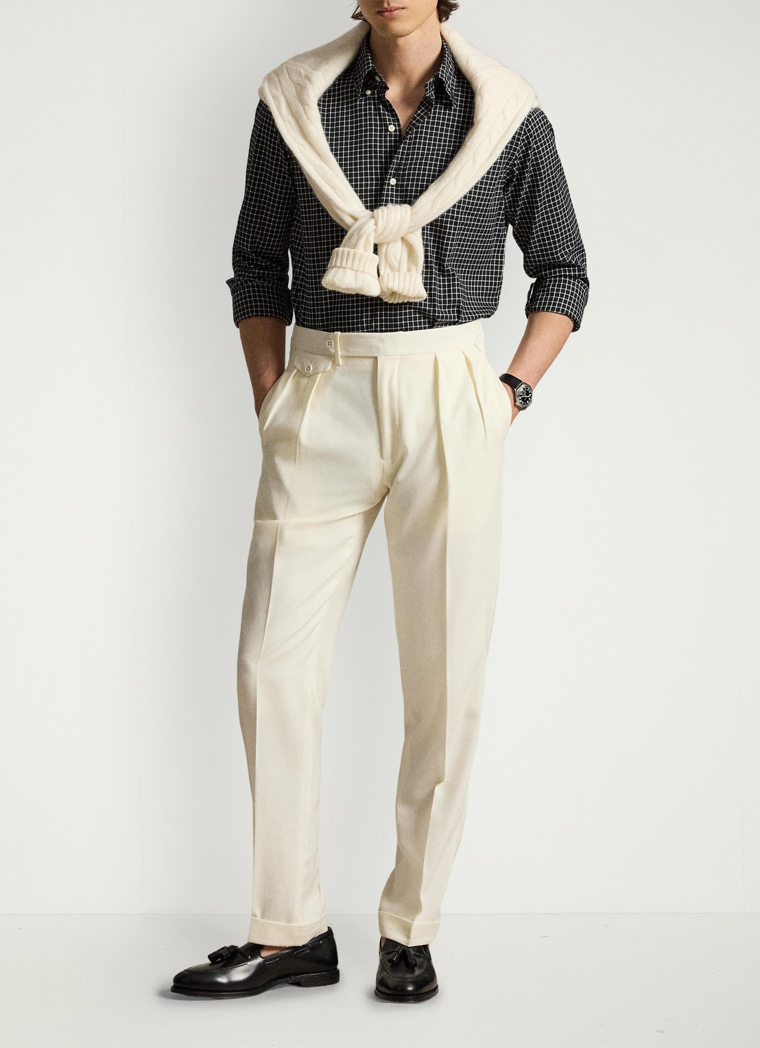 Ralph Lauren Custom fit overhemd met ruitdessin - detail polo black cream / zwart