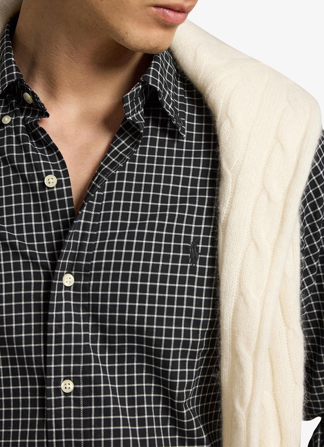 Ralph Lauren Custom fit overhemd met ruitdessin - detail 2 polo black cream / zwart
