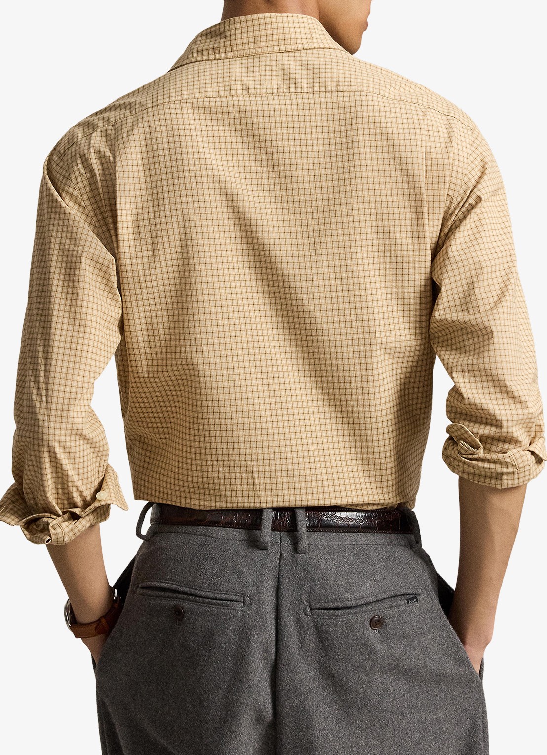 Ralph Lauren Custom fit overhemd met ruitdessin - achterkant classic camel wht multi / camel
