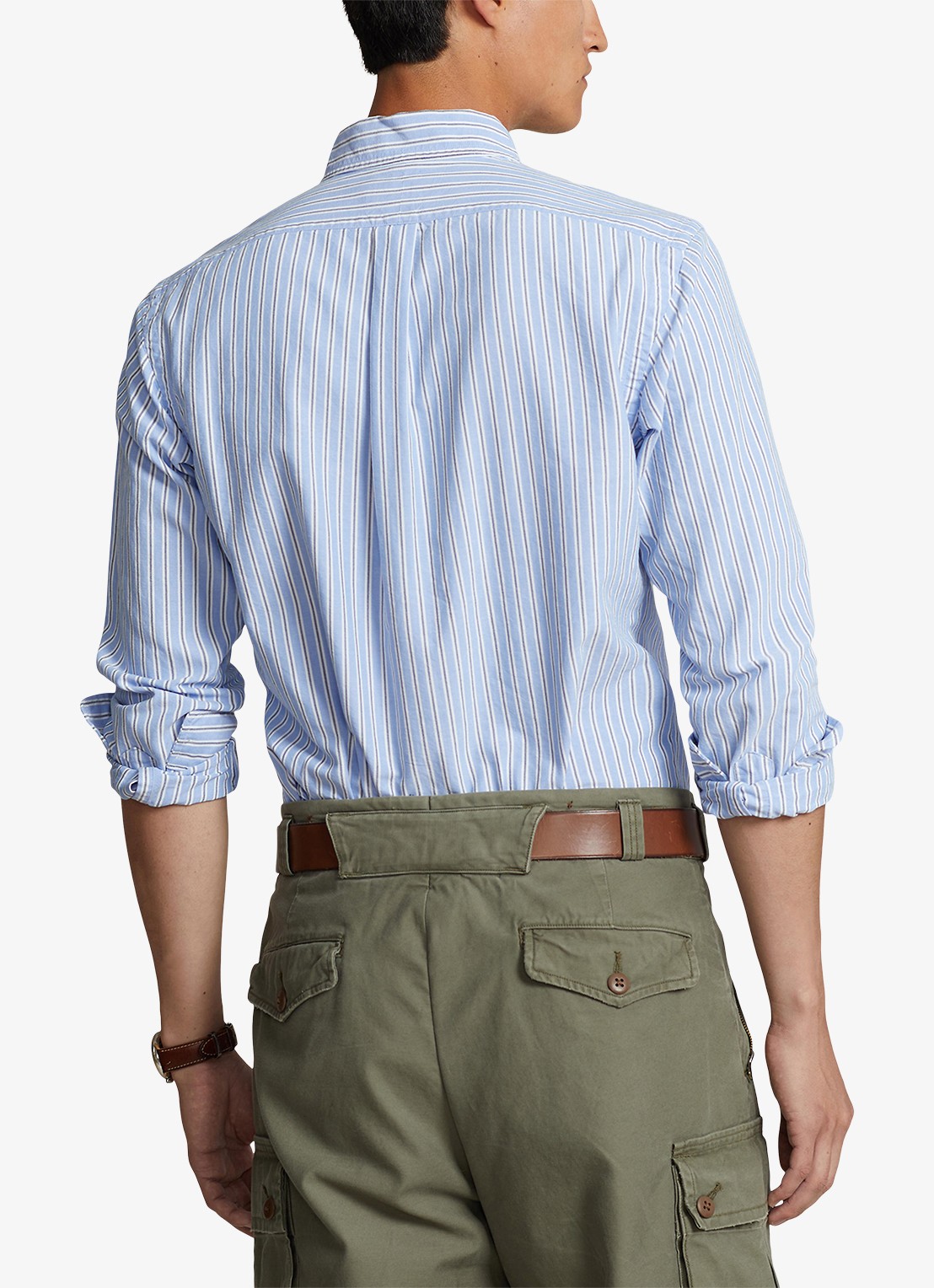 Ralph Lauren Custom Fit overhemd met streepprint en logoborduring - achterkant 3 blue/white / lichtblauw